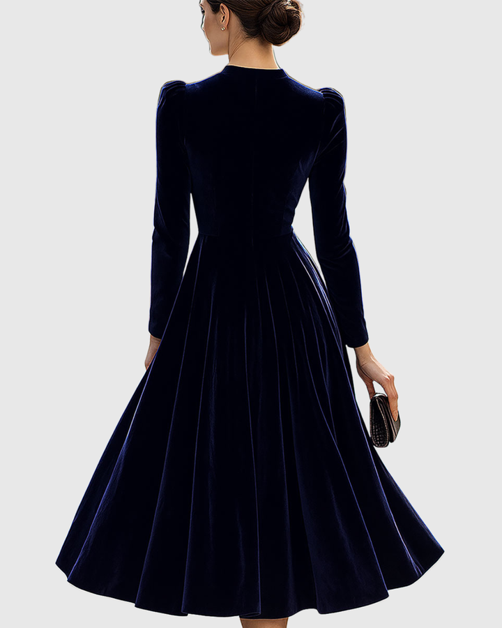 Sibella | Navy Long-Sleeve Midi Dress