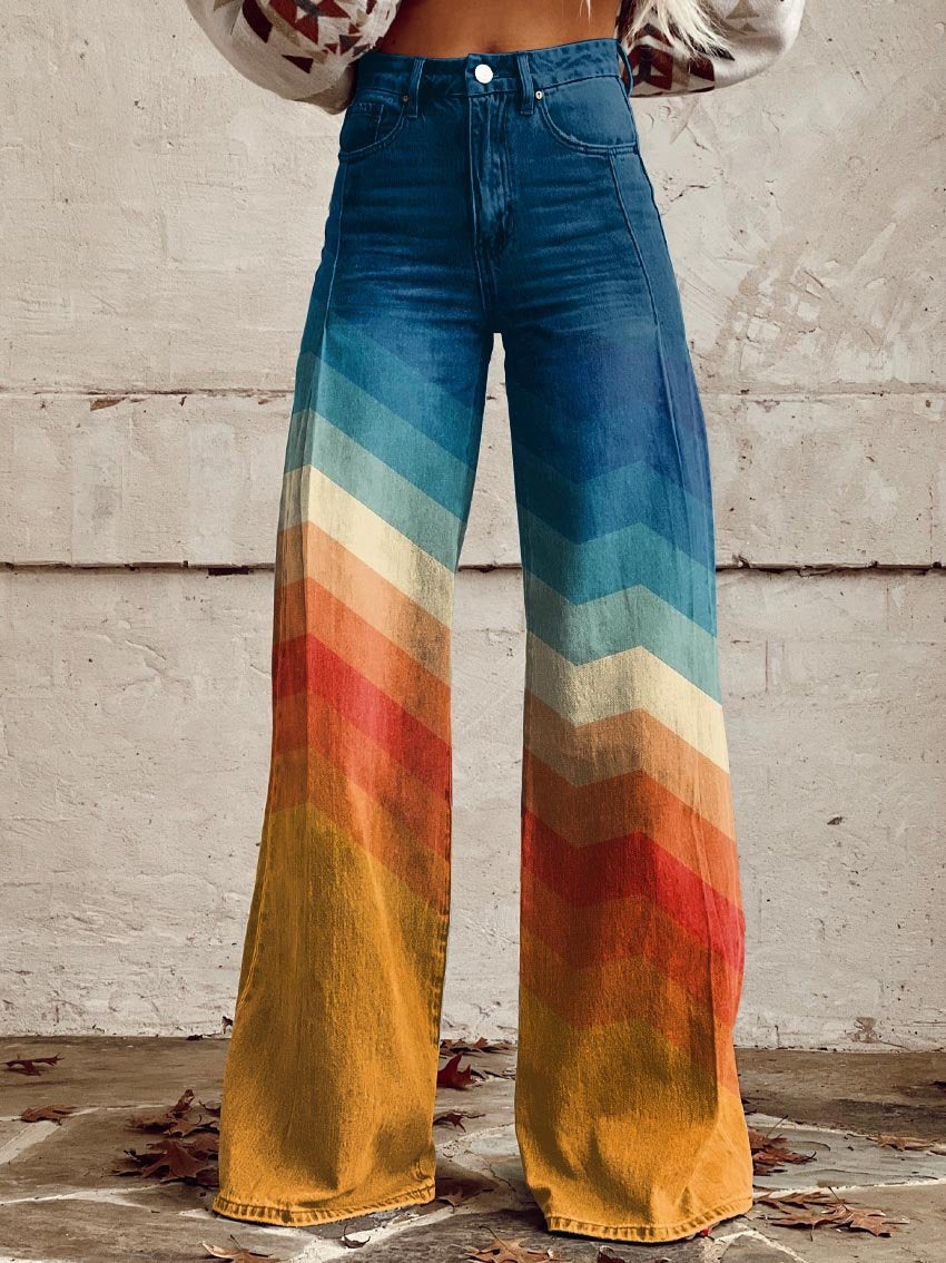 Zavina | Retro Chevron Wide-Leg Pants