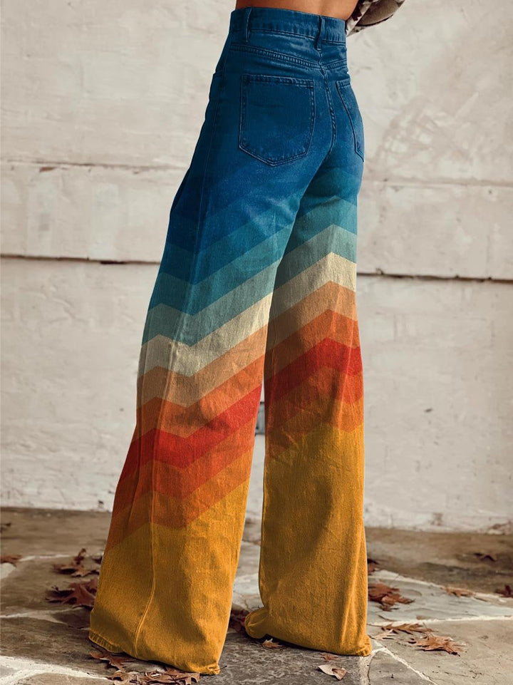 Zavina | Retro Chevron Wide-Leg Pants